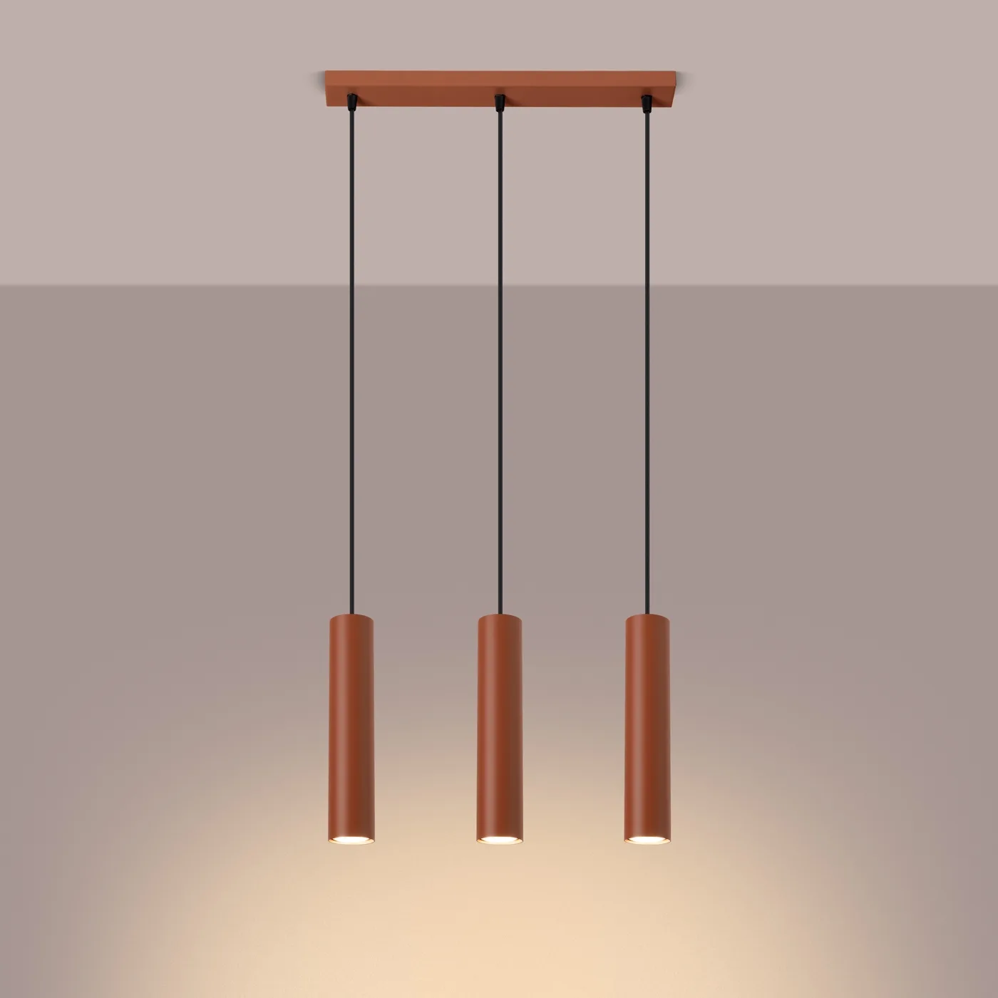 Lagos 3-Light Linear Pendant - Red Ochre Bar & Linear Pendant Lights Great Lighting UK Ltd