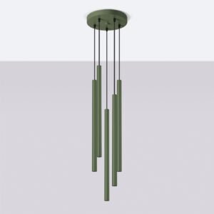 Pendant Lamp Pastelo 5p Olive Green Multi Pendants Great Lighting UK Ltd