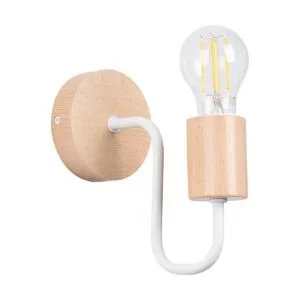 Wooden Wall Light Timbo - White / Natural Wood Bedroom Wall Lights Great Lighting UK Ltd