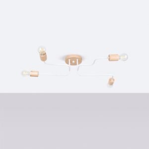 Pendant Lamp Karbon 4 arm White / Natural Wood Ceiling Chandeliers Great Lighting UK Ltd
