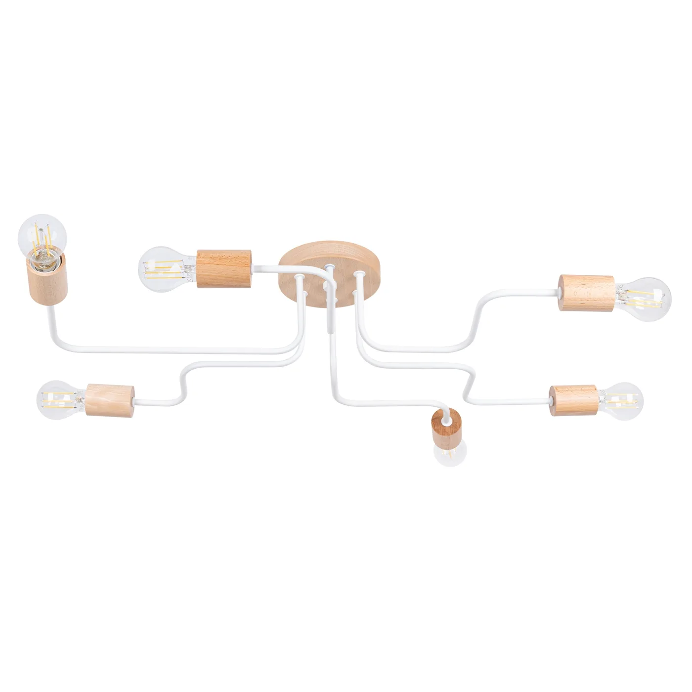 Timbo 6-Arm Ceiling Light - White / Natural Wood Bedroom Ceiling Lights Great Lighting UK Ltd