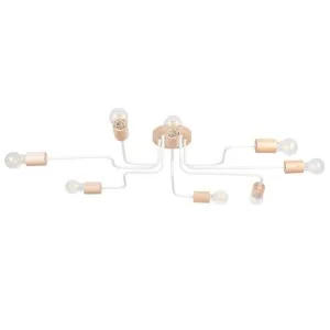 Timbo 8-Arm Ceiling Light - White / Natural Wood Multi Arm Ceiling Lights Great Lighting UK Ltd