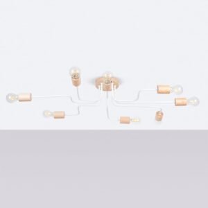 Timbo 8-Arm Ceiling Light - White / Natural Wood Multi Arm Ceiling Lights Great Lighting UK Ltd