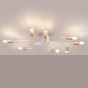 Timbo 8-Arm Ceiling Light - White / Natural Wood Multi Arm Ceiling Lights Great Lighting UK Ltd