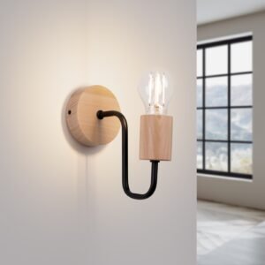 Wall Lamp Timbo Black / Natural Wood New Arrivals Great Lighting UK Ltd