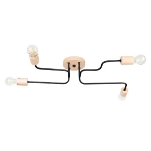 Timbo 4-Arm Ceiling Light - Black / Natural Wood Kitchen Ceiling Lights Great Lighting UK Ltd