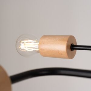 Pendant Lamp Karbon 4 arm Black / Natural Wood Ceiling Chandeliers Great Lighting UK Ltd
