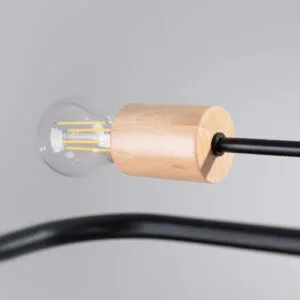 Timbo 6-Arm Ceiling Light - Black / Natural Wood Bedroom Ceiling Lights Great Lighting UK Ltd