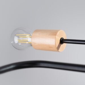 Pendant Lamp Karbon 8 arm Black / Natural Wood Ceiling Chandeliers Great Lighting UK Ltd