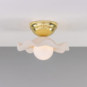 Rivale Ceiling Light with Matte White Striped Wavy Ceramic Shade Bedroom Ceiling Lights Great Lighting UK Ltd