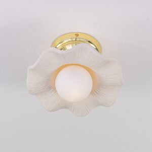 Rivale Ceiling Light with Matte White Striped Wavy Ceramic Shade Ceramic Ceiling Lights Great Lighting UK Ltd