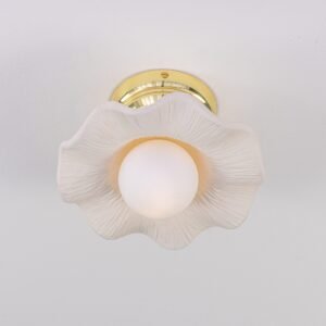 Rivale Ceiling Light with Matte White Striped Wavy Ceramic Shade Bedroom Ceiling Lights Great Lighting UK Ltd