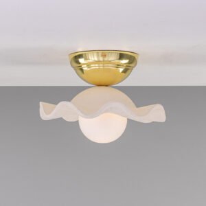 Rivale Ceiling Light with Matte White Striped Wavy Ceramic Shade Ceramic Ceiling Lights Great Lighting UK Ltd