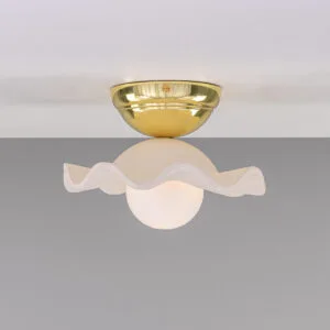 Rivale Ceiling Light with Matte White Striped Wavy Ceramic Shade Bedroom Ceiling Lights Great Lighting UK Ltd