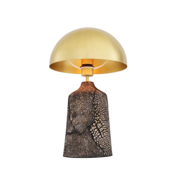Cassia Tall Ceramic Table Lamp in Black Clay with Brass Dome Shade Ceramic Table Lamps Great Lighting UK Ltd