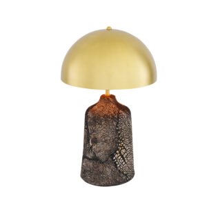 Cassia Tall Ceramic Table Lamp in Black Clay with Brass Dome Shade Ceramic Table Lamps Great Lighting UK Ltd