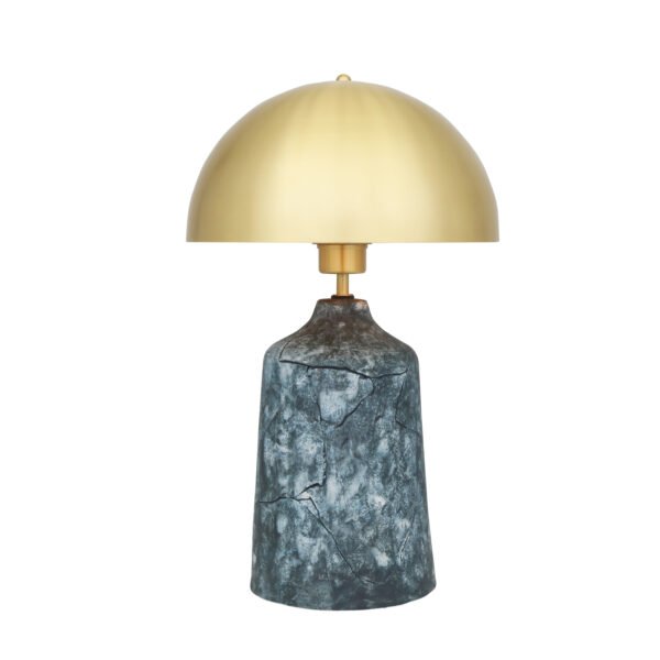Cassia Tall Ceramic Table Lamp in Blue Earth with Brass Dome Shade Table Lamps Great Lighting UK Ltd
