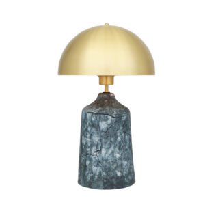 Cassia Tall Ceramic Table Lamp in Blue Earth with Brass Dome Shade Brass Table Lamps Great Lighting UK Ltd