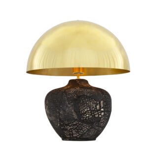 Lawson Ceramic Black Clay Table Lamp with Brass Dome Shade Brass Table Lamps Great Lighting UK Ltd
