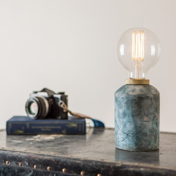 Bixa Small Table Lamp in Ceramic Blue Earth Ceramic Table Lamps Great Lighting UK Ltd