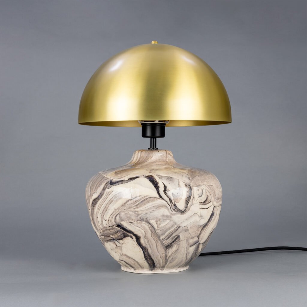 Lawson Ceramic Marbled Table Lamp with Brass Dome Shade