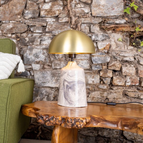 Cassia Tall Ceramic Marbled Table Lamp with Brass Dome Shade Ceramic Table Lamps Great Lighting UK Ltd