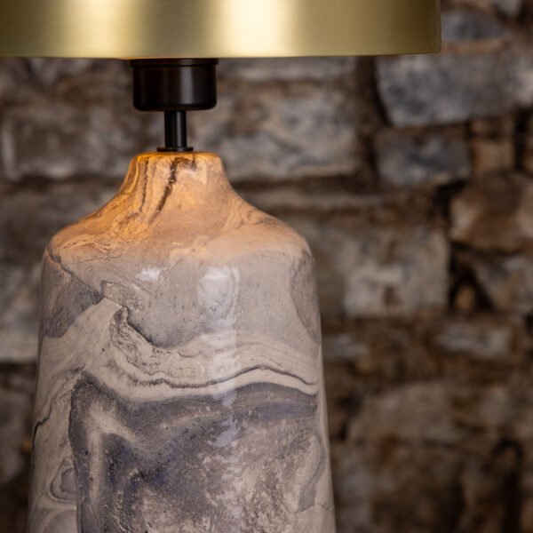 Cassia Tall Ceramic Marbled Table Lamp with Brass Dome Shade Ceramic Table Lamps Great Lighting UK Ltd