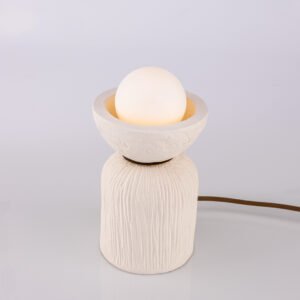 Prali Matt White Striped Ceramic Table Lamp with Glass Globe Ceramic Table Lamps Great Lighting UK Ltd