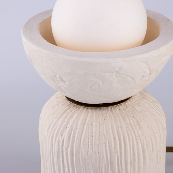 Prali Matt White Striped Ceramic Table Lamp with Glass Globe Ceramic Table Lamps Great Lighting UK Ltd