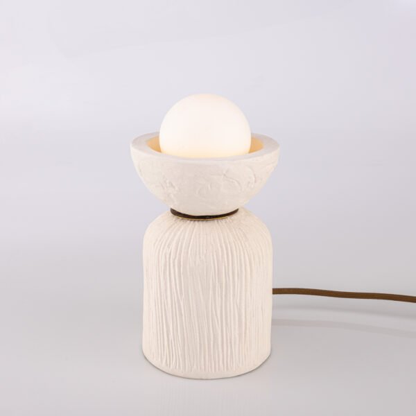 Prali Matt White Striped Ceramic Table Lamp with Glass Globe Ceramic Table Lamps Great Lighting UK Ltd