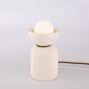 Prali Matt White Striped Ceramic Table Lamp with Glass Globe Ceramic Table Lamps Great Lighting UK Ltd