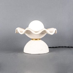Rivale Table Lamp with Matte White Striped Wavy Ceramic Shade Ceramic Table Lamps Great Lighting UK Ltd