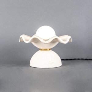 Rivale Table Lamp with Matte White Striped Wavy Ceramic Shade Ceramic Table Lamps Great Lighting UK Ltd