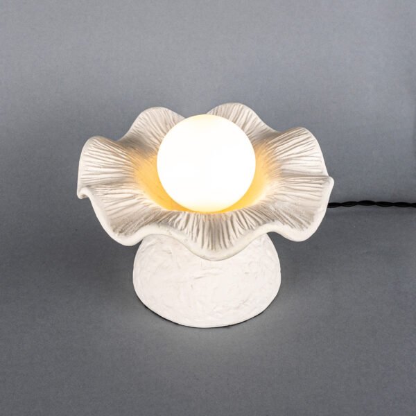 Rivale Table Lamp with Matte White Striped Wavy Ceramic Shade Ceramic Table Lamps Great Lighting UK Ltd