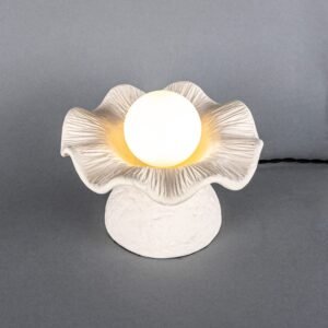 Rivale Table Lamp with Matte White Striped Wavy Ceramic Shade Ceramic Table Lamps Great Lighting UK Ltd