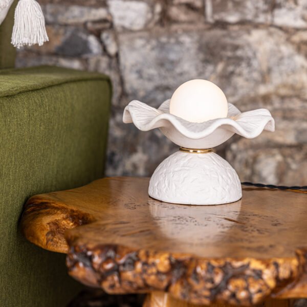Rivale Table Lamp with Matte White Striped Wavy Ceramic Shade Ceramic Table Lamps Great Lighting UK Ltd