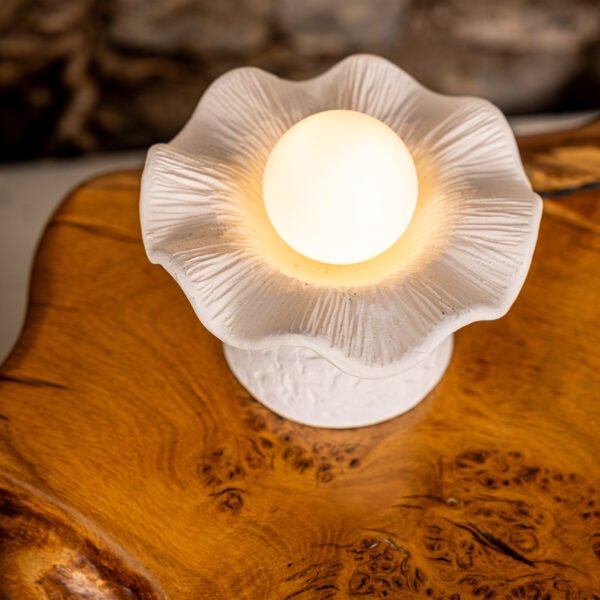 Rivale Table Lamp with Matte White Striped Wavy Ceramic Shade Ceramic Table Lamps Great Lighting UK Ltd