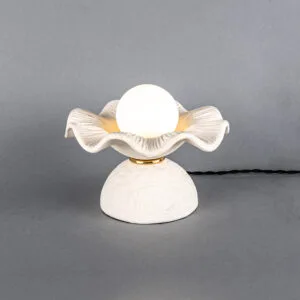 Rivale Table Lamp with Matte White Striped Wavy Ceramic Shade Ceramic Table Lamps Great Lighting UK Ltd