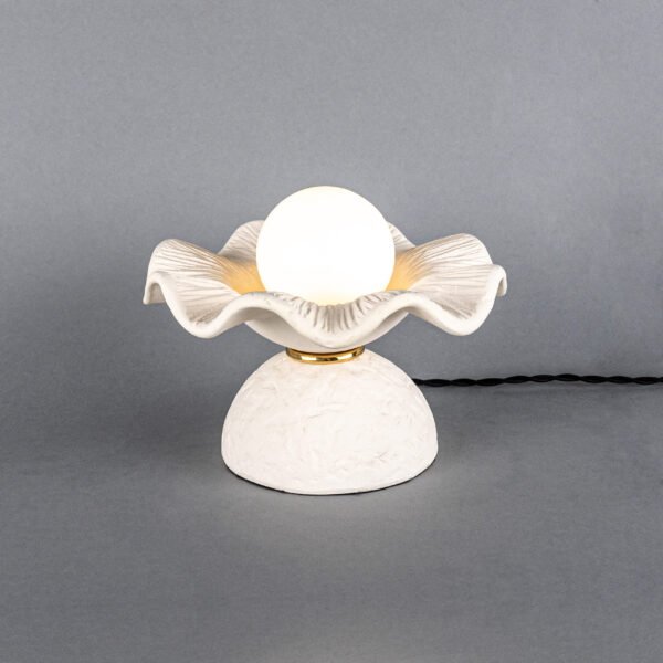 Rivale Table Lamp with Matte White Striped Wavy Ceramic Shade Ceramic Table Lamps Great Lighting UK Ltd