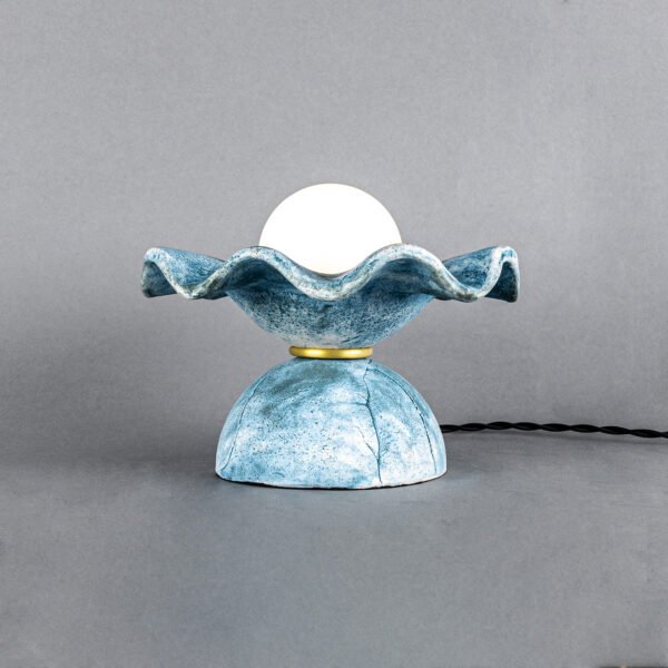 Rivale Blue Earth Table Lamp with Wavy Ceramic Shade Ceramic Table Lamps Great Lighting UK Ltd