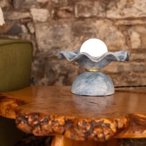 Rivale Blue Earth Table Lamp with Wavy Ceramic Shade Ceramic Table Lamps Great Lighting UK Ltd