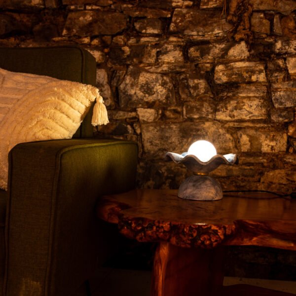 Rivale Blue Earth Table Lamp with Wavy Ceramic Shade Ceramic Table Lamps Great Lighting UK Ltd