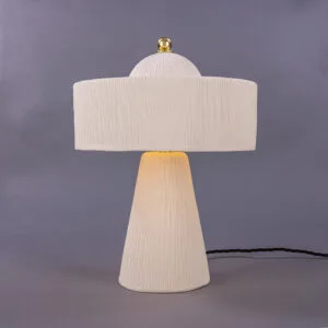 Seville Ceramic Mid-Century Modern Table Lamp, Matte White Striped Ceramic Table Lamps Great Lighting UK Ltd