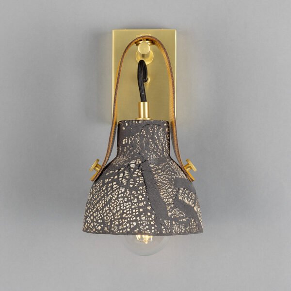 Nagi Organic Black Clay Ceramic Wall Light with Rescued Fire-Hose Strap Ceramic Wall Sconces Great Lighting UK Ltd