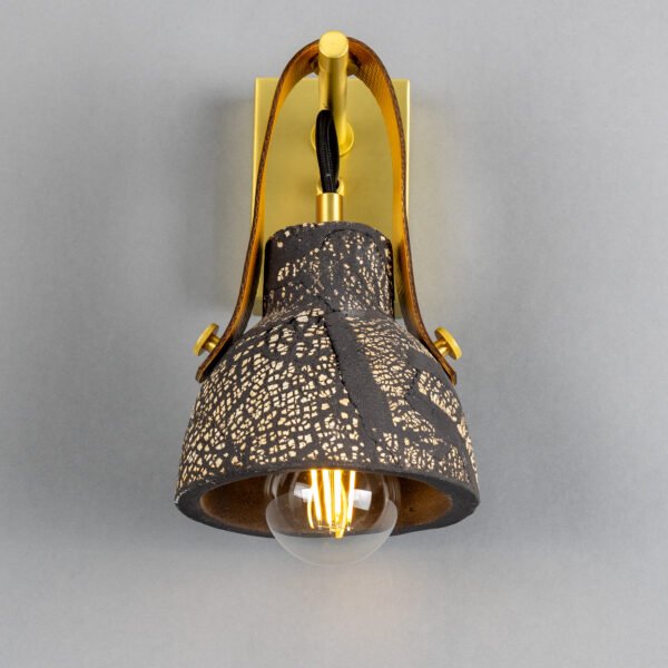 Nagi Organic Black Clay Ceramic Wall Light with Rescued Fire-Hose Strap Ceramic Wall Sconces Great Lighting UK Ltd