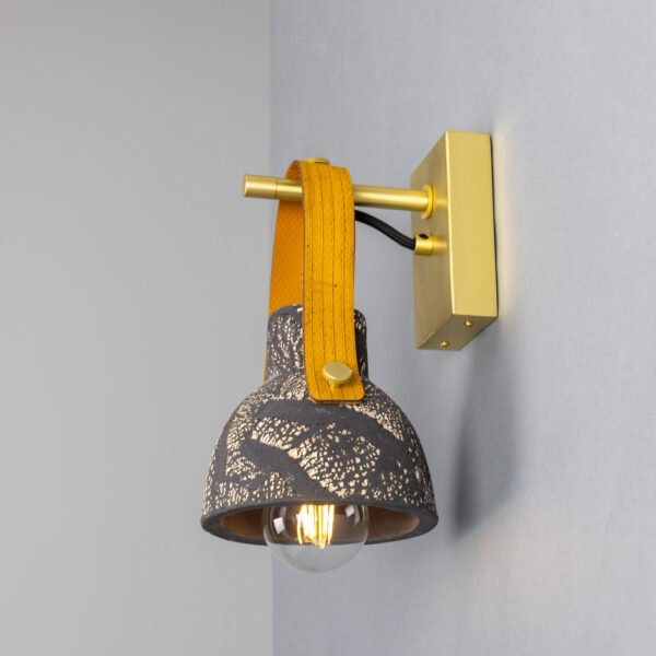 Nagi Organic Black Clay Ceramic Wall Light with Rescued Fire-Hose Strap Ceramic Wall Sconces Great Lighting UK Ltd