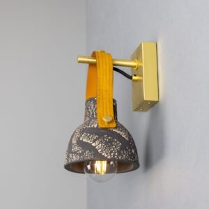 Nagi Organic Black Clay Ceramic Wall Light with Rescued Fire-Hose Strap Ceramic Kitchen Wall Lights Great Lighting UK Ltd