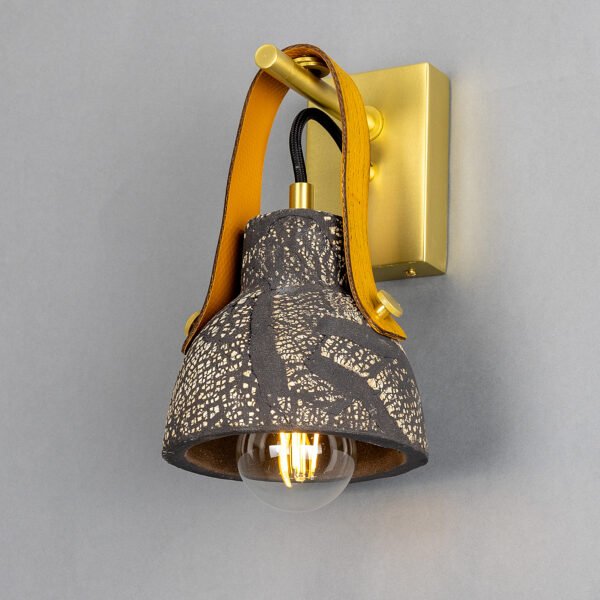 Nagi Organic Black Clay Ceramic Wall Light with Rescued Fire-Hose Strap Ceramic Wall Sconces Great Lighting UK Ltd