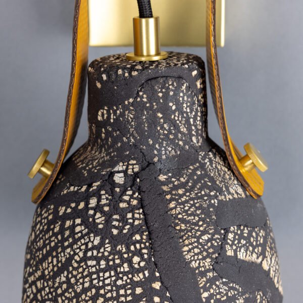 Nagi Organic Black Clay Ceramic Wall Light with Rescued Fire-Hose Strap Ceramic Wall Sconces Great Lighting UK Ltd