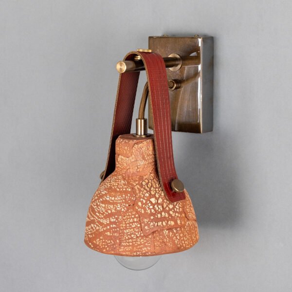 Nagi Organic Red Iron Ceramic Wall Light with Rescued Fire-Hose Strap Ceramic Wall Sconces Great Lighting UK Ltd